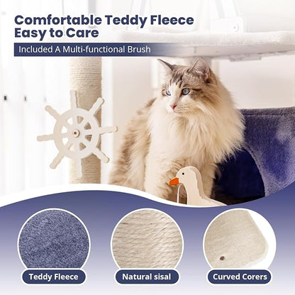 HYABi 48.5-Inch Novelty Lighthouse Seagull Wheel Buoy Cat Tree Tower Condo Bed Furniture Plush Ball Toy Fish Platforms Multi-Level with Scratching Posts Play for Indoor Cats