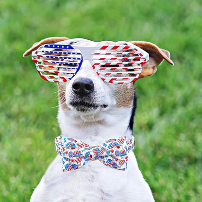 Lionheart glory American Flag Dog Collar, 4 of July Dog Bow Collar Heavy Duty Adjustable Patriotic Dog Collar with Bowtie for Large Dogs Pet Gift