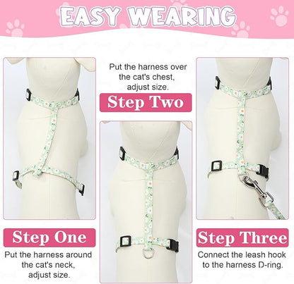 2 Pack Floral Cat Harness and Leash, Escape Proof Adjustable Kitten Harness with Leash Collar, Lightweight Soft and Comfortable for Small Medium Cat Safe Walking and Travel