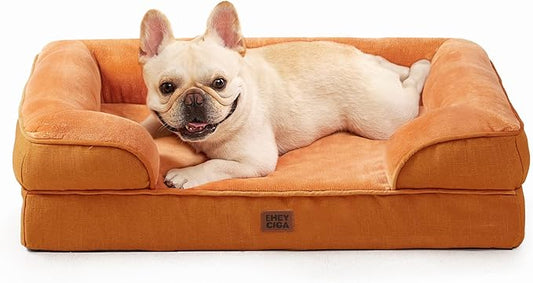 EHEYCIGA Orthopedic Dog Bed for Medium Dogs, Waterproof Memory Foam Medium Dog Beds with Sides, Non-Slip Bottom and Egg-Crate Foam Pet Couch Bed with Washable Removable Cover,Pumpkin Orange