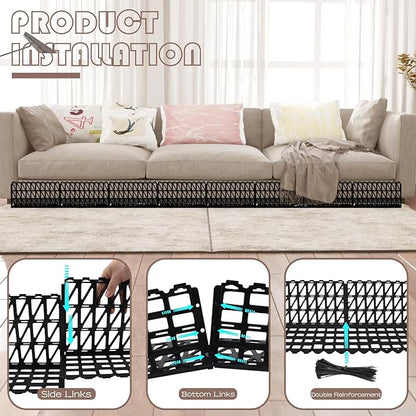 12 Pcs Under Couch Blocker for Bed Adjustable Furniture Plastic Under Bed Blocker with 30 Ties Black Couch Barriers for Dogs Pets Cats (Style 2)