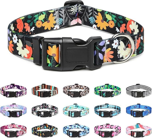Mercano Adjustable Dog Collar - Special Design Patterns, Soft Nylon Comfortable Sturdy Pet Collar for Small Medium Large Dogs (XS, Floral Orange)