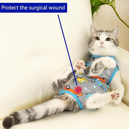 Cat Recovery Suit Cat Onesie for Cats After Surgery Female Male Spay Kitten Neuter Surgical Bodysuit Post Surgery Cone of Shame Alternative Anti Licking (Gray, Medium)