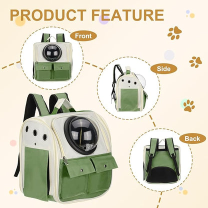 Pet Backpack Carrier, Portable and Ventilated, Oxford Cloth, Dogs Cats and Small Animals Travel Bag 12.99", (Dark Green, 1 Pcs), Intended for Hiking/Camping/Traveling
