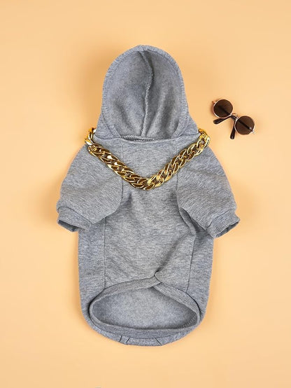 QWINEE 3Pcs Dog Hoodie Cat Apparel Dog Custume Set with Necklace and Sunglasses Pet Clothes for Puppy Small Medium Dogs Cats Grey XL
