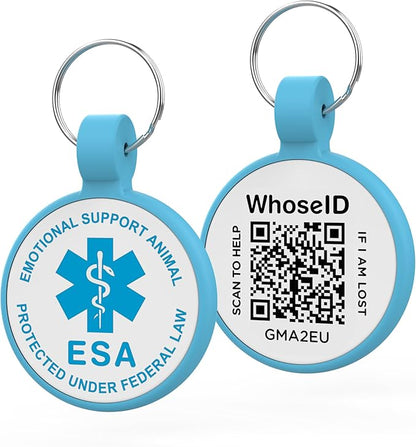 ESA Dog Tag, QR Code Dog Tag, Modifiable Free Pet Online Profile, Scannable QR Code, Scan QR Send Instant Location Alert Email, Silicone Lightweight ID Tag for Dog and Cat (Blue, Regular)