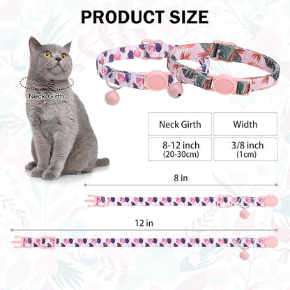Breakaway Cat Collars for Girl Boy Cats, Spring Summer All Weather Cat Collar Personalized Pattern 2 Pack,Cute Classic Safety Buckles and Bells,Adjustable Printed Nylon Colorful Kitten Collar