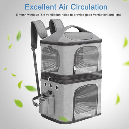 Detachable Double Pet Carrier Backpack for Cats and Small Dogs, Cat Travel Carrier for 2 Cats, Perfect for Traveling/Hiking/Camping, Grey