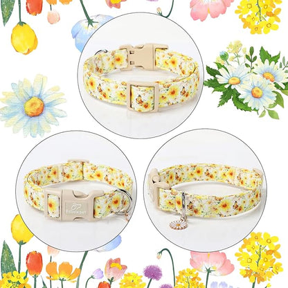 Sunflower Dog Collar, Adjustable Cute Dog Collars for Puppy Small Dogs, Lightweight Summer Fall Pet Collar with Quick-Release Buckle for Boy&Girl Dogs XS