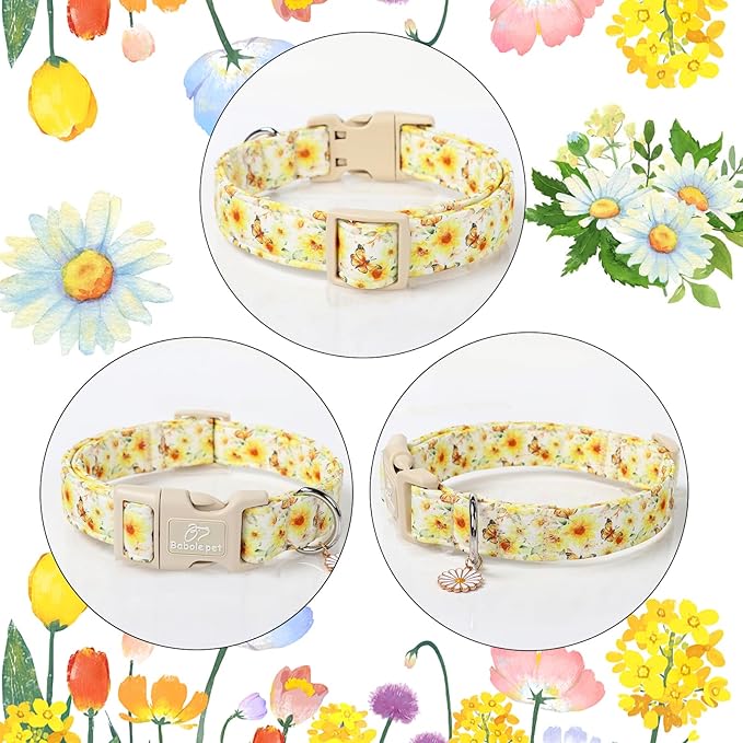Sunflower Dog Collar, Adjustable Cute Dog Collars for Large Dogs, Lightweight Summer Fall Pet Collar with Quick-Release Buckle for Boy&Girl Dogs L