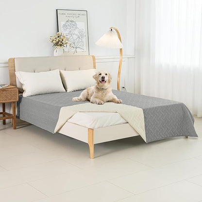BOCTOPUG Dog Bed Cover for Pets Blankets Rug Pads for Couch Protection Waterproof Bed Covers Dog Blanket Furniture Protector Reusable Changing Pad (Light Grey+Ivory, 82"x82")