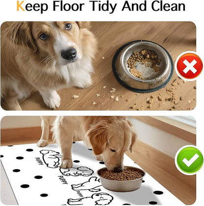Puppy Pattern Pet Feeding Mat 24x16 Inch Polka Dot Pet Feeding Area Mat Pet Food Mat Pet Mats for Food and Water Dog Mat for Food and Water Indoor Feeding Corner Kitchen Floor Decor