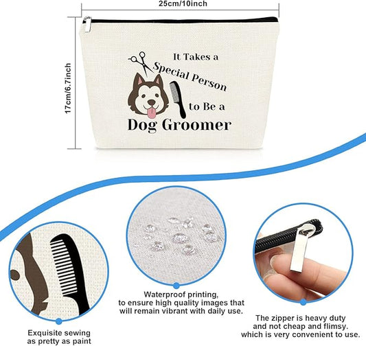Dog Groomer Gift Makeup Bag Pet Grooming Gifts Cosmetic Bag Dogs Hairdresser Hair Stylist Gifts Dog Groomer Appreciation Thank You Gift Birthday Christmas Graduation Present for Dogs Owner Lover