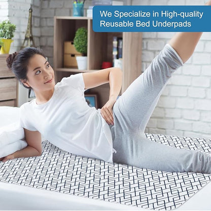 OUTCREATOR® Washable Bed Pads 34" x 56" (Pack of 2), Incontinence Mattress Protector, Anti-Slip Waterproof Underpads for Adults Kids Elderly Pets Absorbency & Reusable Bedwetting Pads (White Geometry)