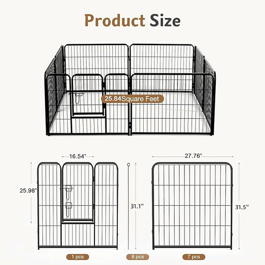 DUMOS Dog Playpen Indoor, Metal 32 Inch 8 Panels Foldable Pet Fence with Door, Outdoor Small Medium Large Dog Puppy Portable Exercise Play Pen for RV Camping, Trips, Play Yard