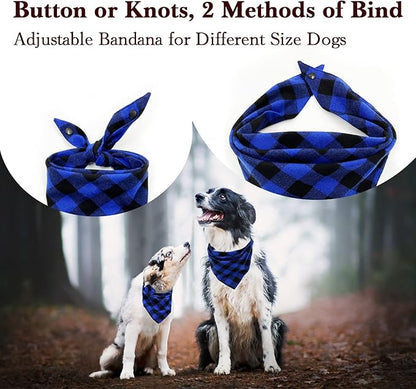 Birthday Plaid Dog Bandana with Button, Dual Layer Scarf Soft Cotton Triangle Bib Girls and Boys Kerchief Adjustable Accessories for Small Medium Large Extra Large Dog Puppy Pet Cat