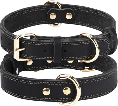 Joytale Leather Dog Collar for Small Dogs, Genuine Solid Sturdy Leather for Active Small Breeds, Adjustable Metal Pin Buckle, Durable and Secure Pet Collar for Daily Use, Black, S