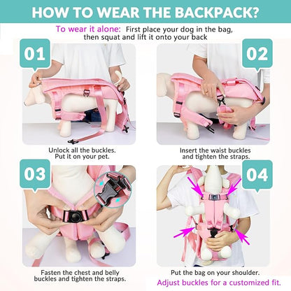 Lukovee Dog Backpack Carrier, Legs Out Easy-fit Dog Front Carrier for Small Medium Dogs, Adjustable Hands Free Dog Chest Carrier for Hiking Cycling (Pink,Medium)