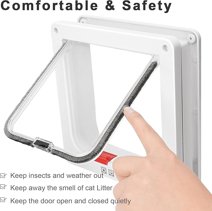 Thin Cat Door for Windows, Pet Doors and Sliding Door, Safety Pet Door with 4 Way Lock, Weatherproof Cat Flap for Thin Door and Wall(Medium, Outer Size 7.76 * 7.5 * 0.78in)