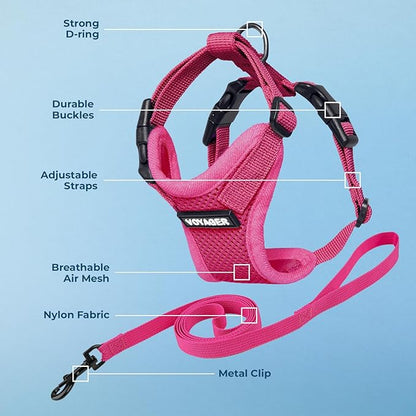 Voyager Escape-Proof Step-in Lock Cat Harness & 5ft Neoprene-Handle Leash Set All-Weather Mesh with Reflective Stitching for Small to Large Cats by Best Pet Supplies, Fuchsia, XXS