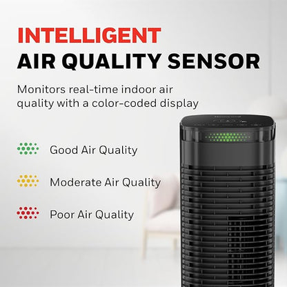Honeywell HEPA Air Purifier for Home, 990 Ft² Rooms in 1 hour, HEPA Filter, Auto Mode, Air Quality Indicator, Reduces Allergens, Dust, Pollen, Pet Dander, All Smoke Types, Odors, Black, HPA180