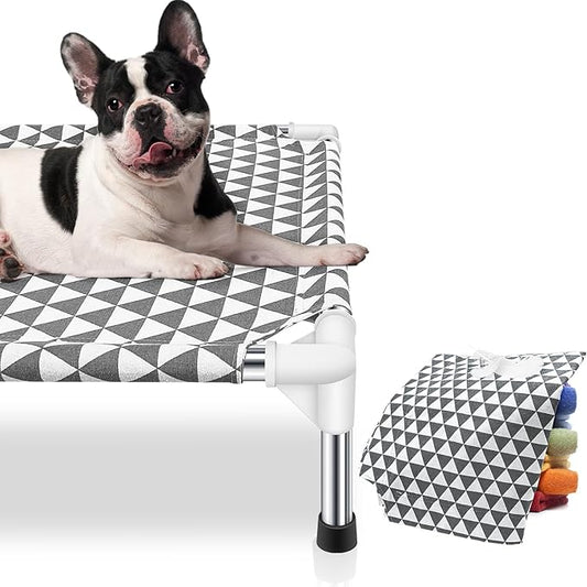 Elevated Outdoor Dog Bed Updated Raised Pet Cot Cooling Puppy Bed Lifted Dog Bed for Small Pets|Indoor Detachable Raised Dog Bed with Non-Slip Feet,Double-layer Cloth(S)