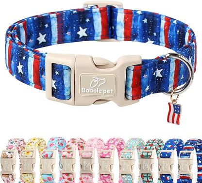 4th of July Dog Collar, Stars & Stripes Patriotic Dog Collars for Small Dogs, Adjustable Lightweight Quick-Release Buckle Collar for Boy&Girl Dogs S