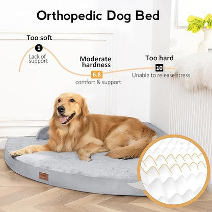 Dog Bed Medium Sized Dogs - Orthopedic Egg-Crate Memory Foam with Removable Washable Cover, Waterproof Pet Bed Couch with Non-Slip Bottom for Large Dog, Grey