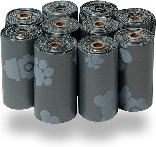 Best Pet Supplies Dog Poop Bags (150 Bags) for Waste Refuse Cleanup, Doggy Roll Replacements for Outdoor Puppy Walking and Travel, Leak Proof and Tear Resistant, Thick Plastic - Gray