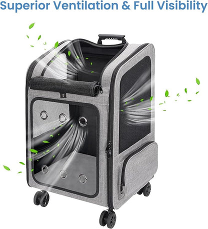 Extra Large Pet Carrier Backpack with Wheels Cats Under 30 Lbs, for Dogs Puppies Rabbits Other Animals Under 25 Lbs, Great for Travel/Hiking/Outdoor Use