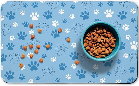 Dog Food Mat, Absorbent Water Bowl Mats Cat Pet Feeding Placemats Blue 12 * 20 inch