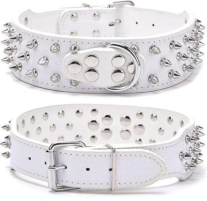 Serijoars Spiked Studded Dog Collar, PU Leather Dog Collar, Adjustable Pet Collars for Medium or Large Breed Pet (L, Leopard1)