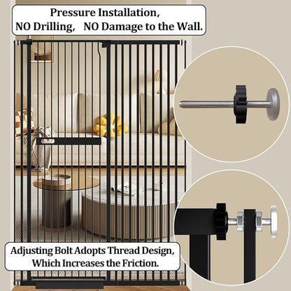 WAOWAO 71" Extra Tall Cat Pet Gate 29.92-37.79" Wide Pressure Mounted Walk Through Swing Auto Close Safety Black Metal Dog Pet Puppy Cat for Indoor Stairs,Doorways