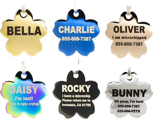 Engraved Dog Tags Personalized - Stainless Steel Engraved Dog Cat ID Tags Front & Back up to 8 Lines of Text Color Plating Gold, Rose Gold, Blue, Black, Nebula by PetANTastic