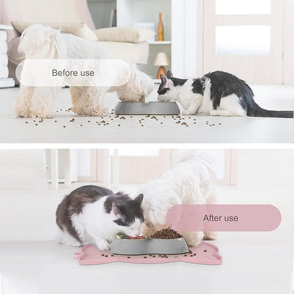 Coomazy Cat Food & Water Mat, Thicker Non-Slip Silicone Mat with Raised Edge (Pink, Medium)