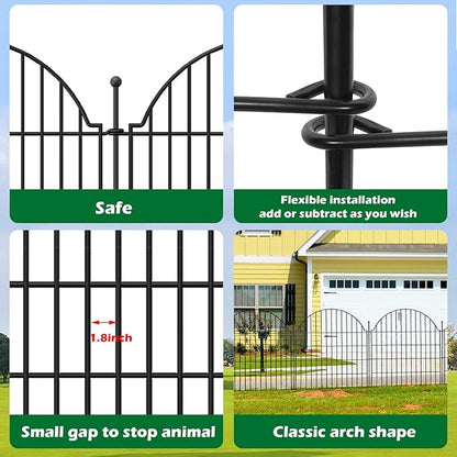 10 Panels No Dig Decorative Outdoor Garden Fence, 24in (H) x20ft (L) Animal Barrier Fencing for Dog, Arched Flower Bed Edging, Rustproof Metal Wire Panel Border with Temporary Ground Stakes