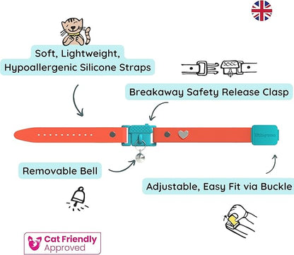 Kittyrama Tangerine Kitten Collar with Bell. Breakaway Cat Collar. Won't Rub Fur. Lightweight, Soft & Comfy