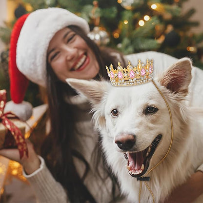 Abbylike Pet Rhinestone King Crown, Queen Crown for Birthday New Year Costume for Small Dog Cat Cosplay Party Accessories Adoption Celebration Wedding Birthday Photos Prop Costume(Pink,Medium)