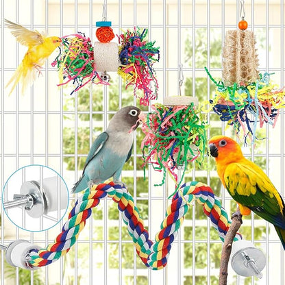 Foraging Bird Toys - Shredding Parakeet Toys with Rope Perch for Conure, Cockatiel, Budgies, Lovebird, Parrotlet