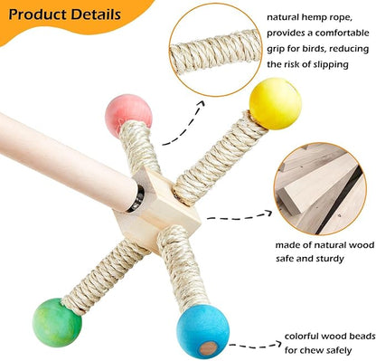 Bird Stand Perch Toy, Interactive Spinning Parakeet Toys, Wooden Exercise Wheel Parrot Toy, Enrichment Cockatiel Toy for Birds Cage, Bird Cage Accessories Perch Toys for Budgies (S)