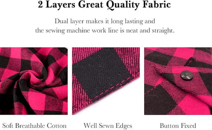 Birthday Plaid Dog Bandana with Button, Fall Dual Layer Scarf Soft Cotton Triangle Bib Girls and Boys Kerchief Adjustable Accessories for Small Medium Large Extra Large Dog Puppy Pet Cat