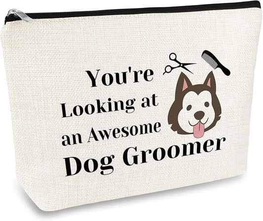 Dog Groomer Gift for Women Makeup Bag Pet Grooming Present Cosmetic Bag Dogs Groomer Thank You Gift Dog Stylist Hairdresser Salon Gifts Christmas Thanksgiving Day Birthday Gifts for Dogs Hairdresser