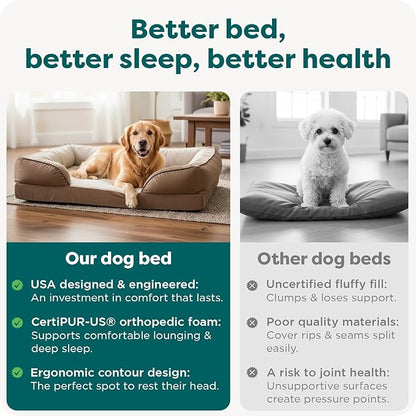 Furhaven Orthopedic Dog Bed for Large/Medium Dogs w/ Removable Bolsters & Washable Cover, For Dogs Up to 55 lbs - Plush & Velvet Waves Perfect Comfort Sofa - Brownstone, Large