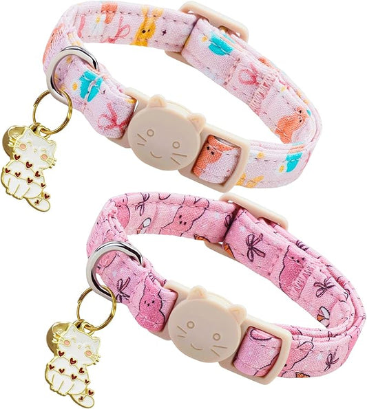 Elegant little tail 2 Pack Cat Collar- Easter Cat Collars Breakaway with Bell Pendant Wedding Kitten Boy Girl Safety Adjustable 7-12 Inch Collar for Small Cats Puppy