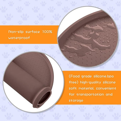 100% Waterproof 0.5" Raised Edge BPA Free Silicone Dog Food Mat, Pet Cat Feeding Mats Contain Spills Protects Floors, Placemats for Cats and Dogs Water Bowl Dishwasher. (Small, Brown)