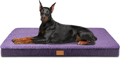 Patas Lague Orthopedic Jumbo Dog Bed for Large Sized Dog 56''X40'', Soft Waterproof Egg Crate Foam Large Pet Crate Beds Mat with Removable Washable Cover and Non-Slip Bottom, Purple