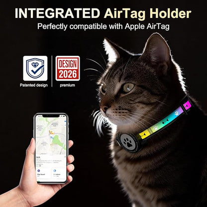 Airtag Cat Collar Breakaway, Reflective Cat Collar with AirTag Holder and Bell, Compatible with Apple Air Tag, Comfortable Padding, Adjustable, Durable (Black, S)