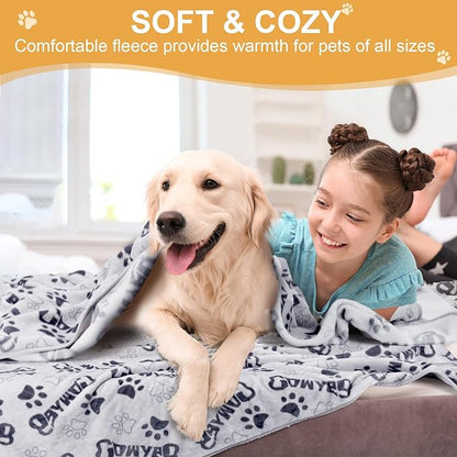 Soft Dog Blankets for Large Dogs & Cat Flannel Blanket Washable, 1 Pack 3 Premium Pet Mat Throw Cover for Kennel Crate Bed, Cute Paw Pattern,Gifts Puppy Essentials,41x31 inch,Grey