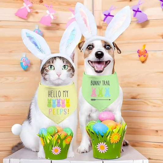 Easter Dog Bandana, 2 Pack Adjustable Holiday Party Pets Easter Egg Rabbit Bandana Triangle Bibs Cat Scarf Set