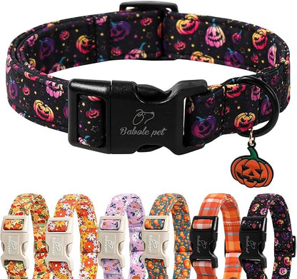 Halloween Dog Collar Spooky Fun Pumpkin Puppy Collar - Light Comfortable Adjustable Pet Collars for Small Medium Large Girl Boy Dogs XS